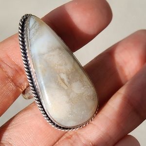 White Onyx Ring 925 Sterling Silver Vintage Boho Natural Stone SIZE 8 Bohemian